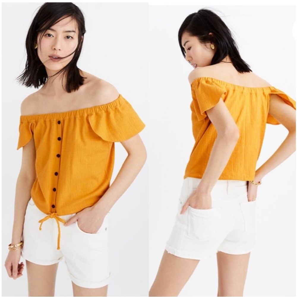 Madewell Flutter Sleeve Off the Shoulder Ivory Cream Blouse